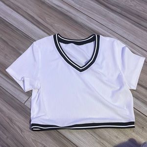 SHIEN White/black stripped cropped girls shirt